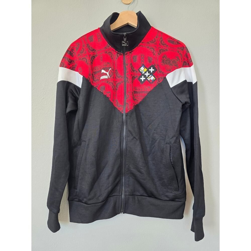 Puma Men’s Red Black Zip Jacket Small Streetwear Athletic Track Top Y2K Gaming